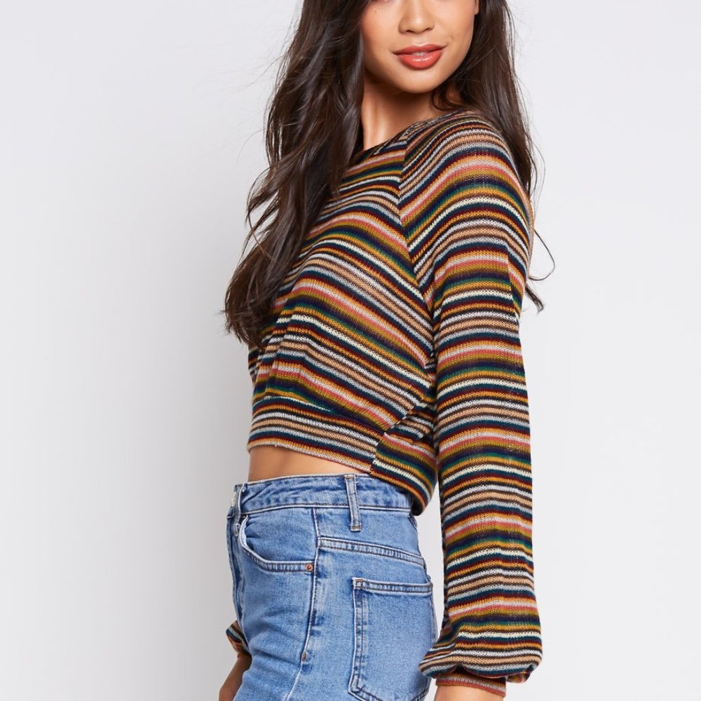 Striped Balloon Cropped Top